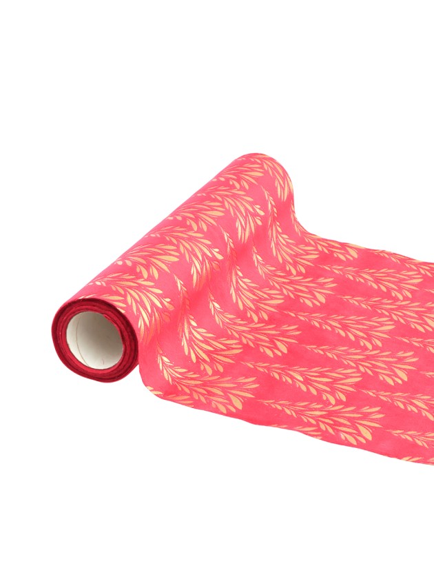 CHEMIN DE TABLE VELOURS TREE SYMPHONY ROUGE/OR 28CM X 3M