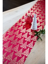 CHEMIN DE TABLE VELOURS TREE SYMPHONY ROUGE/OR 28CM X 3M