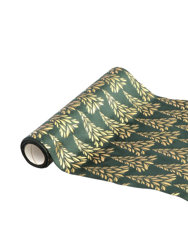 CHEMIN DE TABLE VELOURS TREE SYMPHONY VERT/OR 28CM X 3M