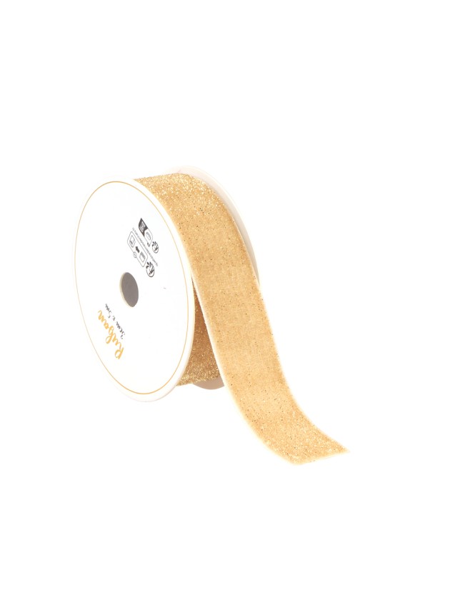 CREAM SPARKLE VELVET RIBBON 25MM X 3M