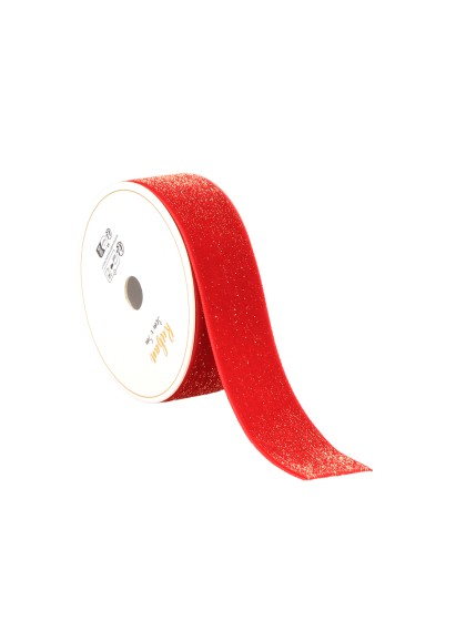 RED SPARKLE VELVET RIBBON 25MM X 3M