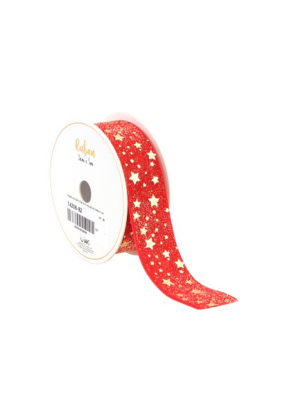 RED/GOLD STAR DUST VELVET RIBBON 25MM X 3M