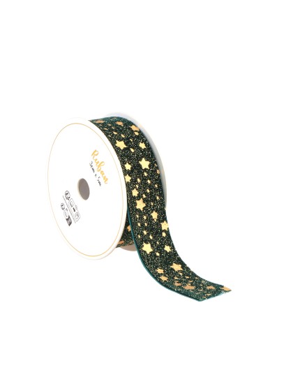 RUBAN VELOURS STAR DUST VERT/OR 25MM X 3M