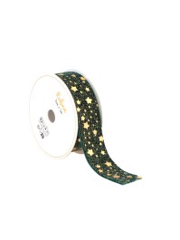 RUBAN VELOURS STAR DUST VERT/OR 25MM X 3M