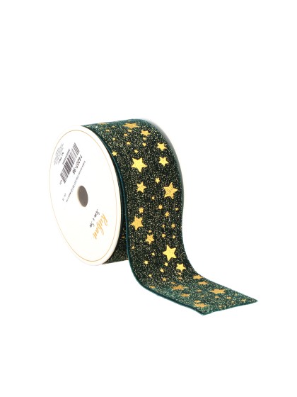 GREEN/GOLD STAR DUST VELVET TABLE RUNNER 40MM X 3M