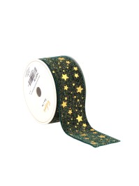 GREEN/GOLD STAR DUST VELVET TABLE RUNNER 40MM X 3M