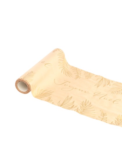 GOLDEN LEAVES JOYEUX NOEL CAMEL VELVET TABLE RUNNER 28CM X 3M