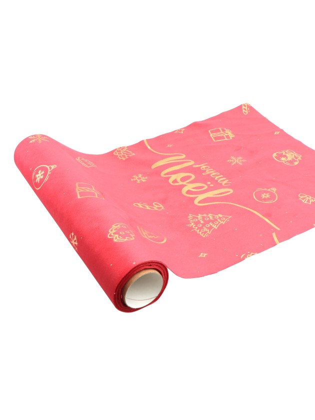 CHEMIN DE TABLE VELOURS ROUGE JOYEUX NOEL OR 28CM X 3M