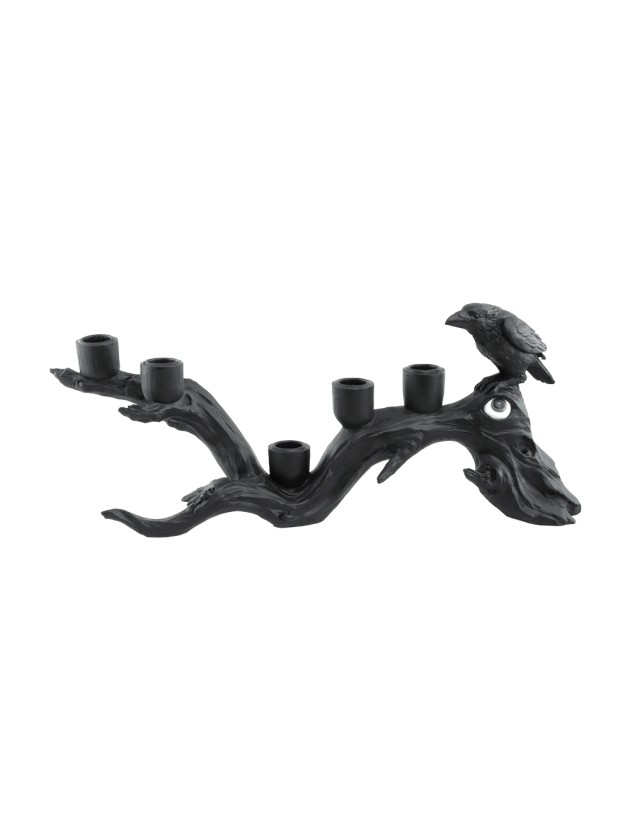 CHANDELIER RESINE BRANCHE D’ARBRE ET CORBEAU NOIR 42CM X 10CM X 18CM
