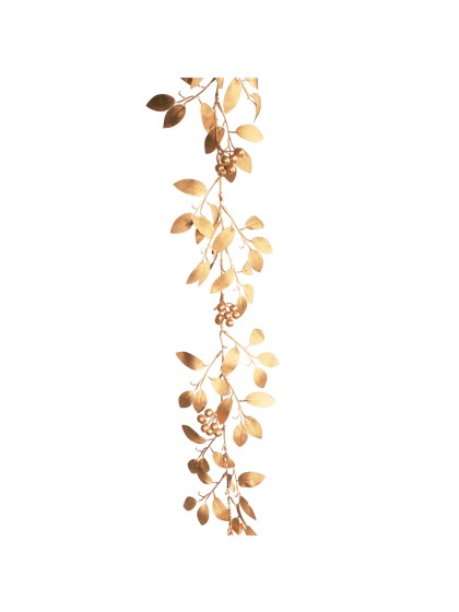 GOLD LAUREL LEAVES GARLAND WITH BERRIES 150CM X 20CM X 1CM