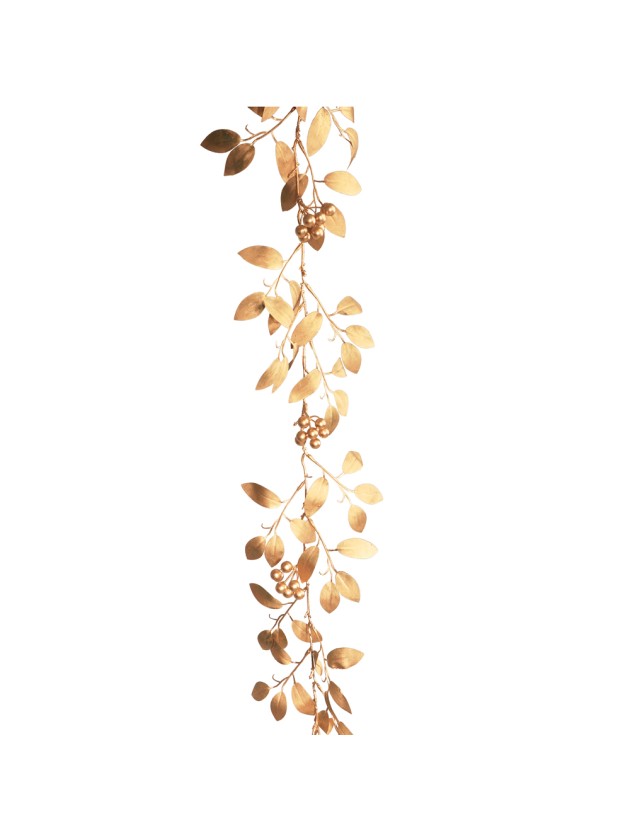 GUIRLANDE FEUILLES DE LAURIER DOREES AVEC BAIES 150CM X 20CM X 1CM