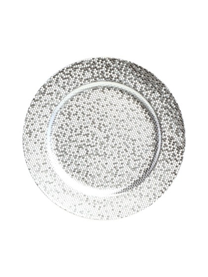SILVER PARTY BALL STYLE CHARGER PLATE DIA 33CM