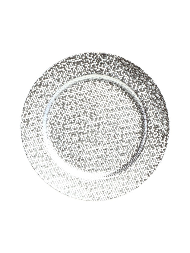 SILVER PARTY BALL STYLE CHARGER PLATE DIA 33CM
