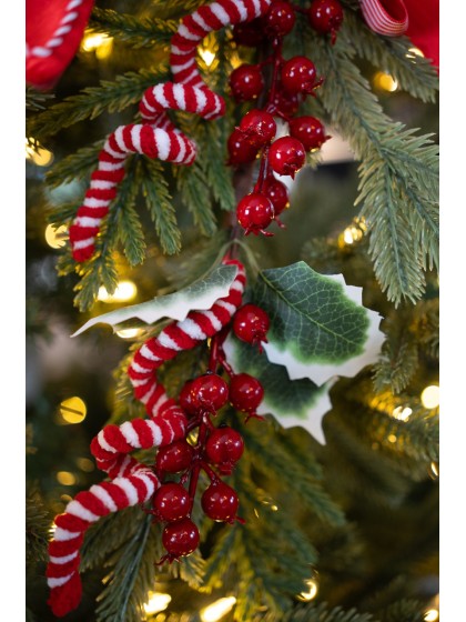 MEDIUM SIZE BRANCH W/ RED BERRIES CANDY STRIPES 15CM X 7CM X 55CM