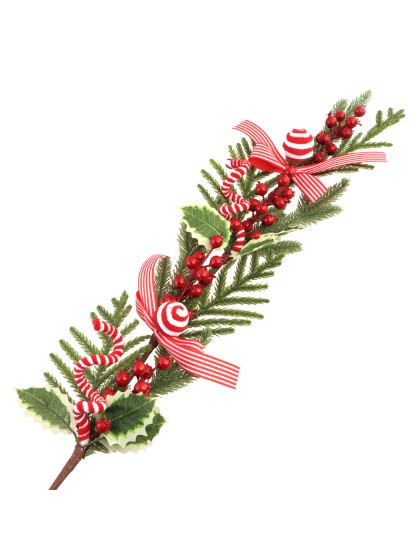 BIG SIZE BRANCH W/ RED BERRIES CANDY STRIPES 15CM X 7CM X 80CM