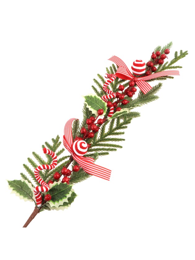 BIG SIZE BRANCH W/ RED BERRIES CANDY STRIPES 15CM X 7CM X 80CM