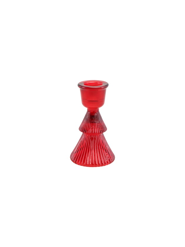 PORTE BOUGIE FLAMBEAU SAPIN VERRE ROUGE DIA 6CM X 10CM