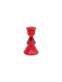 PORTE BOUGIE FLAMBEAU SAPIN VERRE ROUGE DIA 6CM X 10CM