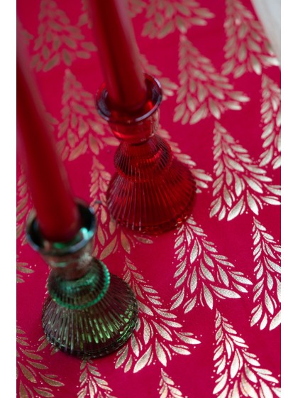 PORTE BOUGIE FLAMBEAU SAPIN VERRE ROUGE DIA 6CM X 10CM