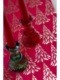 PORTE BOUGIE FLAMBEAU SAPIN VERRE ROUGE DIA 6CM X 10CM