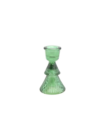 PORTE BOUGIE FLAMBEAU SAPIN VERRE VERT DIA 6CM X 10CM