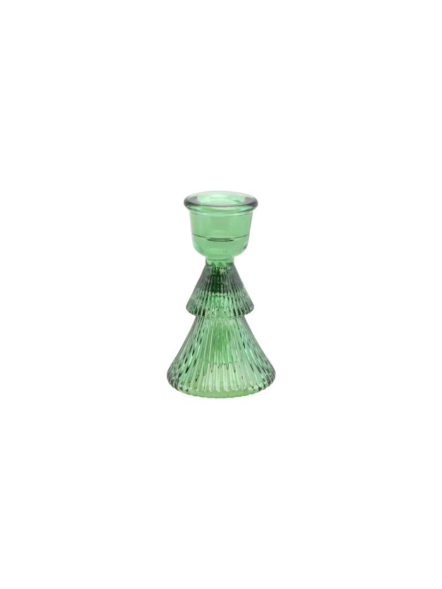PORTE BOUGIE FLAMBEAU SAPIN VERRE VERT DIA 6CM X 10CM