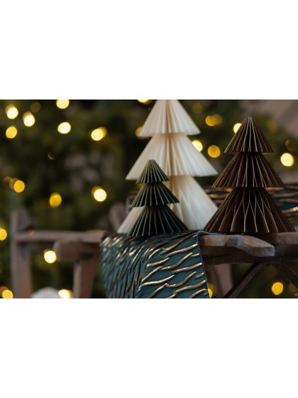 2 SAPINS PAPIER ALVEOLES VERT/ BRUN LISERE OR DIA 12CM X 15CM / DIA 8CM X 10CM