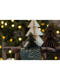 2 SAPINS PAPIER ALVEOLES VERT/ BRUN LISERE OR DIA 12CM X 15CM / DIA 8CM X 10CM