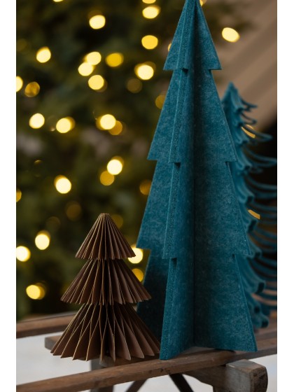 2 SAPINS PAPIER ALVEOLES VERT/ BRUN LISERE OR DIA 12CM X 15CM / DIA 8CM X 10CM