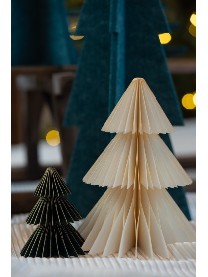 2 SAPINS PAPIER ALVEOLES VERT/ BRUN LISERE OR DIA 12CM X 15CM / DIA 8CM X 10CM