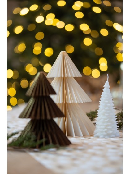 SAPIN PAPIER ALVEOLE CREME LISERE OR DIA 16CM X 20CM