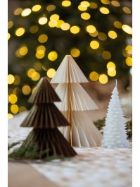 SAPIN PAPIER ALVEOLE CREME LISERE OR DIA 16CM X 20CM