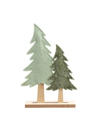 2 SAPINS FEUTRINE VERT SUR SUPPORT BOIS 19CM X 6CM X 31CM