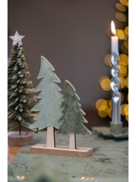 2 SAPINS FEUTRINE VERT SUR SUPPORT BOIS 13CM X 4CM X 21CM