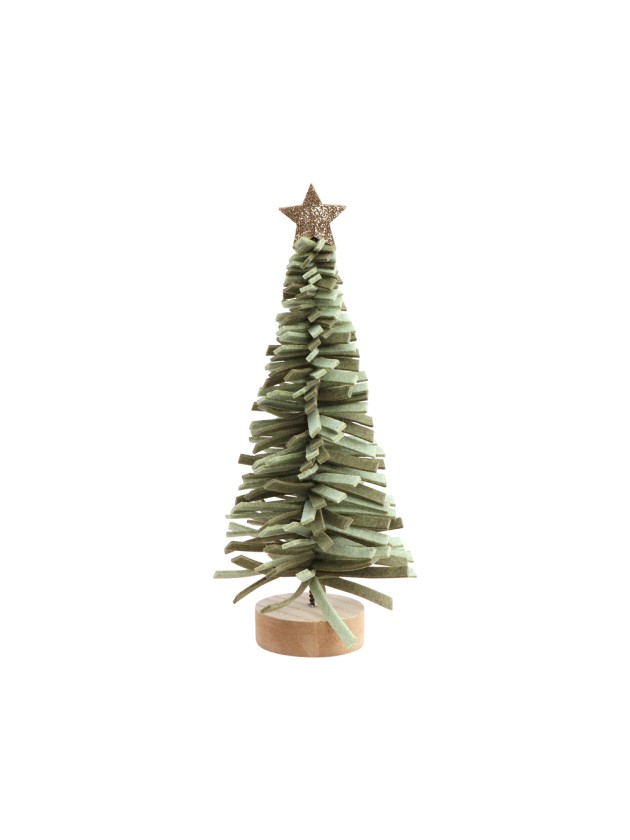 GREEN FELT FRINGED XMAS TREE GOLDEN STAR DIA 11CM X 25CM / BASE DIA 6CM