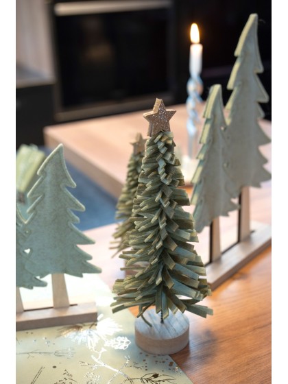 SAPIN FEUTRINE VERT FRANGES ETOILE DOREE DIA 11CM X 25CM / BASE DIA 6CM