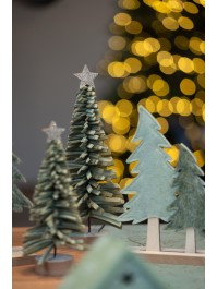 SAPIN FEUTRINE VERT FRANGES ETOILE DOREE DIA 11CM X 25CM / BASE DIA 6CM