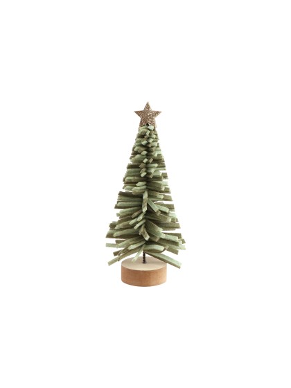 GREEN FELT FRINGED XMAS TREE GOLDEN STAR DIA 9CM X 20CM / BASE DIA 5CM