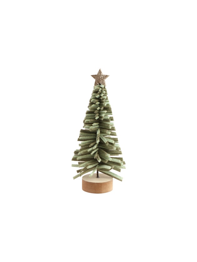 GREEN FELT FRINGED XMAS TREE GOLDEN STAR DIA 9CM X 20CM / BASE DIA 5CM
