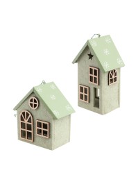 MAISON FEUTRINE VERT A SUSPENDRE 2 ASS ENV 9CM X 6.3CM X 15.5CM