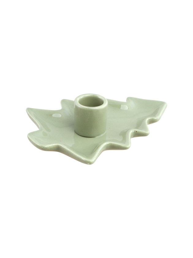 GREEN CERAMIC TREE SHAPE TAPER CANDLE HOLDER 11CM X 14.5CM X 4CM