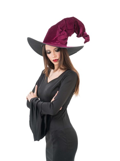 CHAPEAU SORCIERE VELOURS BORDEAUX DIA 45CM X 35CM