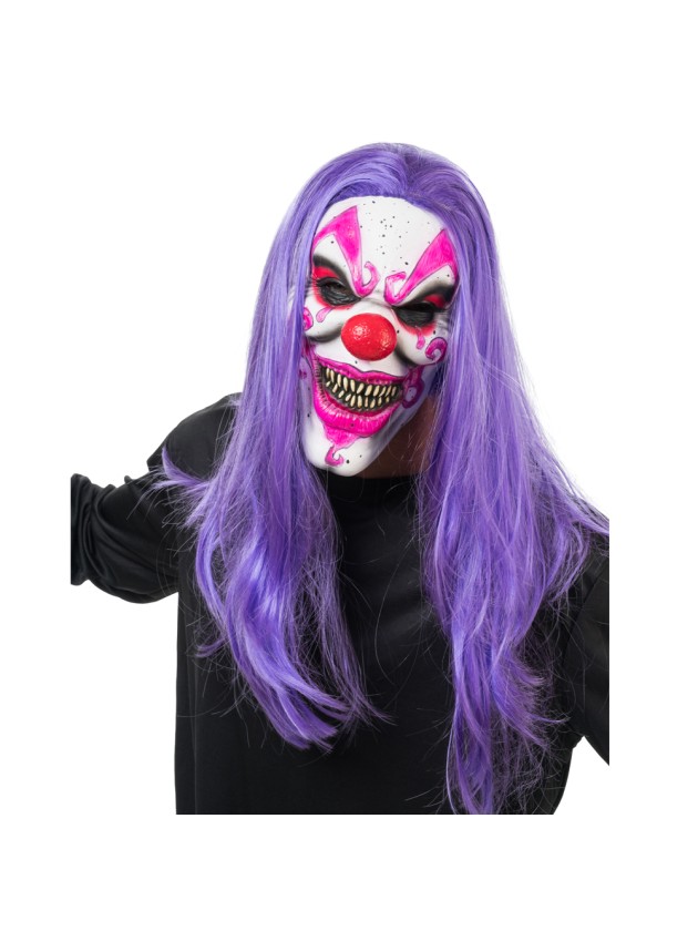 LATEX MASK CRAZY VIOLET CLOWN 20CM X 22CM X 40CM