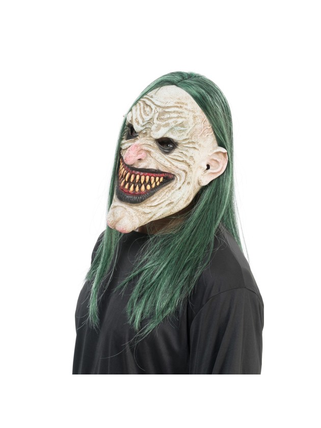 LATEX MASK SCARY MAN GREEN HAIR 23CM X 25CM X 35CM
