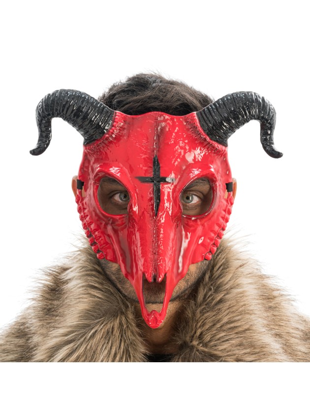 MASQUE SQUELETTE BETE A CORNES ROUGE 28CM X 9CM X 24CM