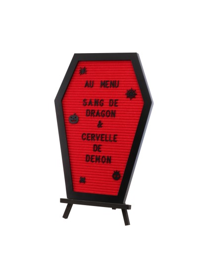 TABLEAU A LETTRES CERCUEIL AVEC CHEVALET EN BOIS 28.5CM X 1.8CM X 40CM
