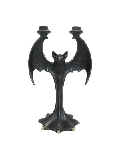 BLACK POLYRESIN BAT CANDLE HOLDER 21.5CM X 15.5CM X 34.8CM