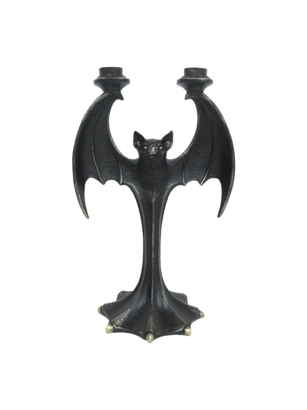 BLACK POLYRESIN BAT CANDLE HOLDER 21.5CM X 15.5CM X 34.8CM