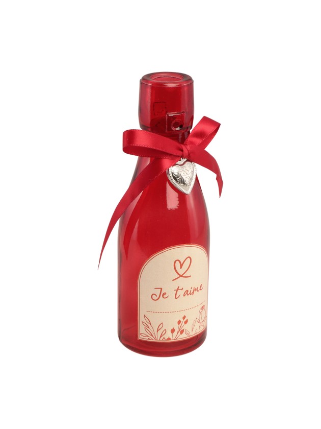 BOUTEILLE VERRE ROUGE COEUR JE T’AIME DIA 5.5CM X 16CM
