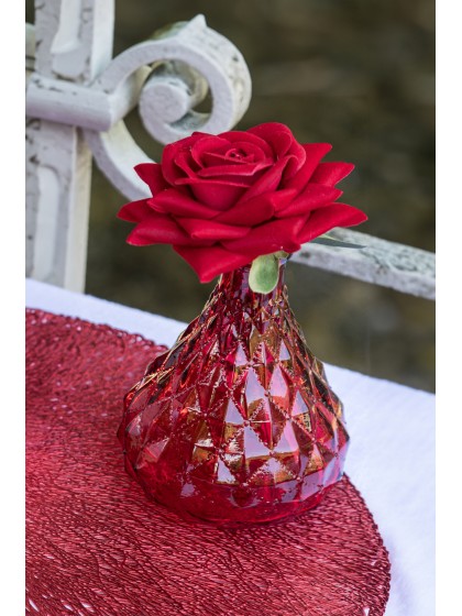 RED GLASS VASE FLASK SHAPE DIA 9.5CM X 12.5CM